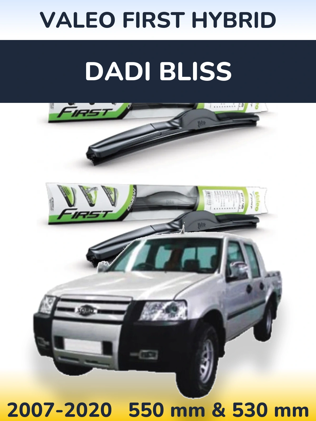 Sada předních stěračů Valeo First Hybrid 550 a 530 mm pro Dadi Bliss 2007-2020