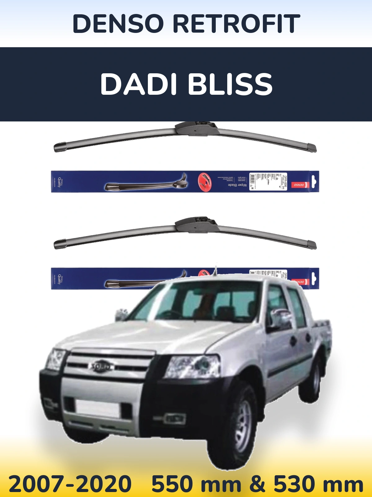 Sada předních stěračů Denso Retrofit 550 a 530 mm pro Dadi Bliss 2007-2020