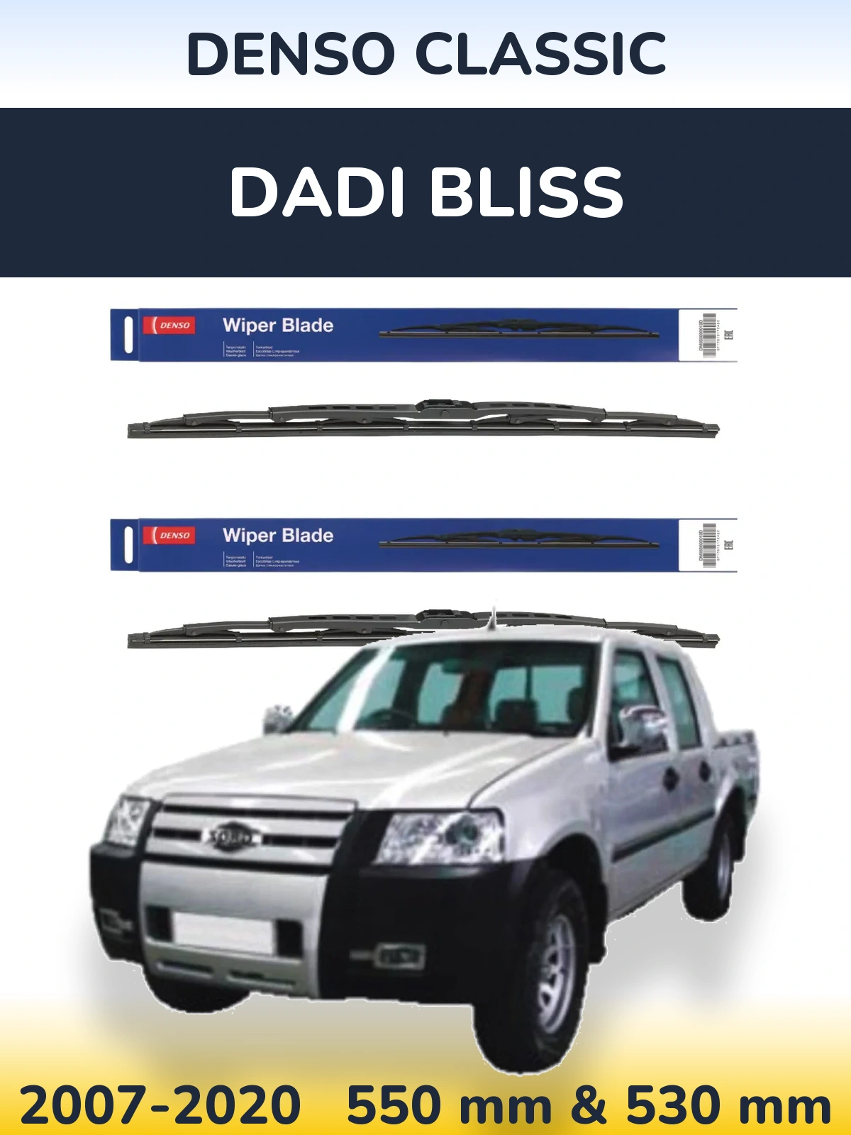 Sada předních stěračů Denso Classic 550 a 530 mm pro Dadi Bliss 2007-2020