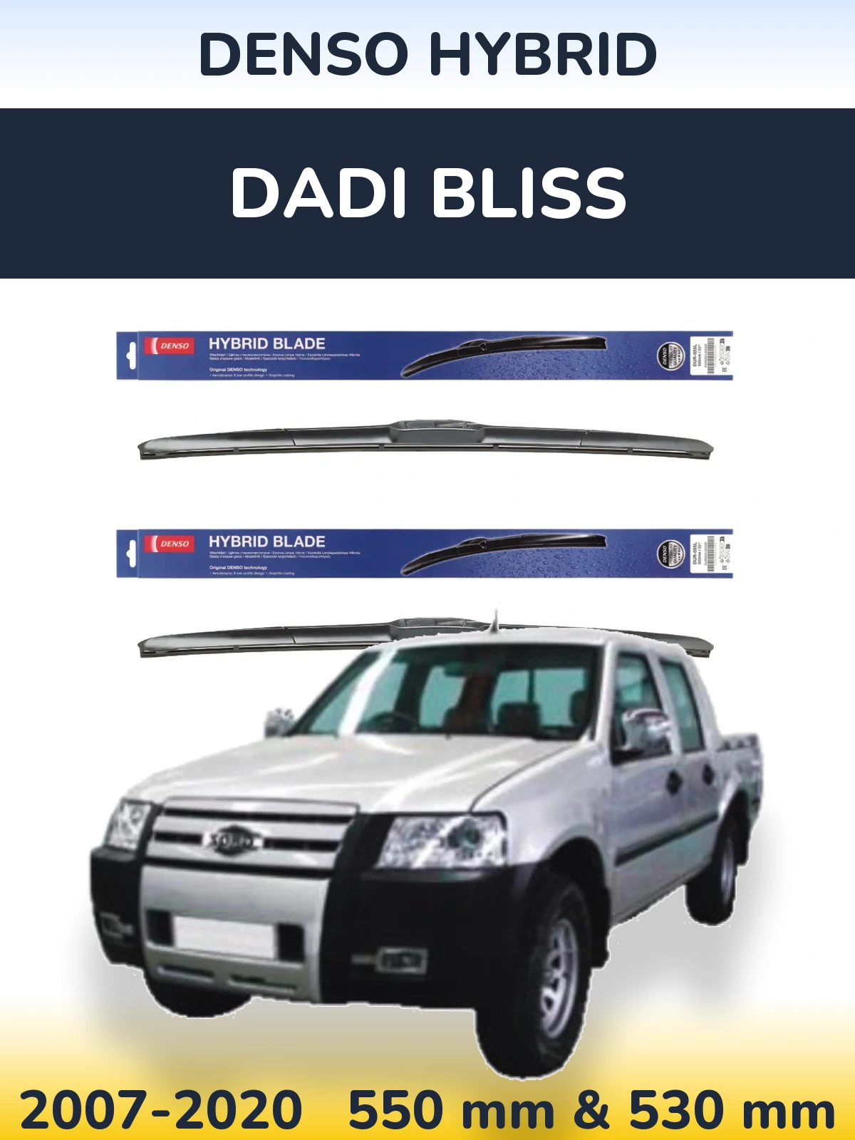 Sada předních stěračů Denso Hybrid 550 a 530 mm pro Dadi Bliss 2007-2020
