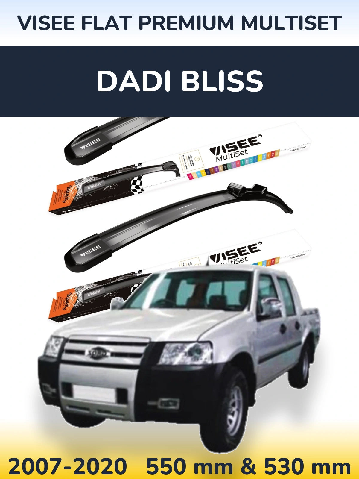 Sada předních stěračů VISEE FLAT PREMIUM MultiSet 550 a 530 mm pro Dadi Bliss 2007-2020