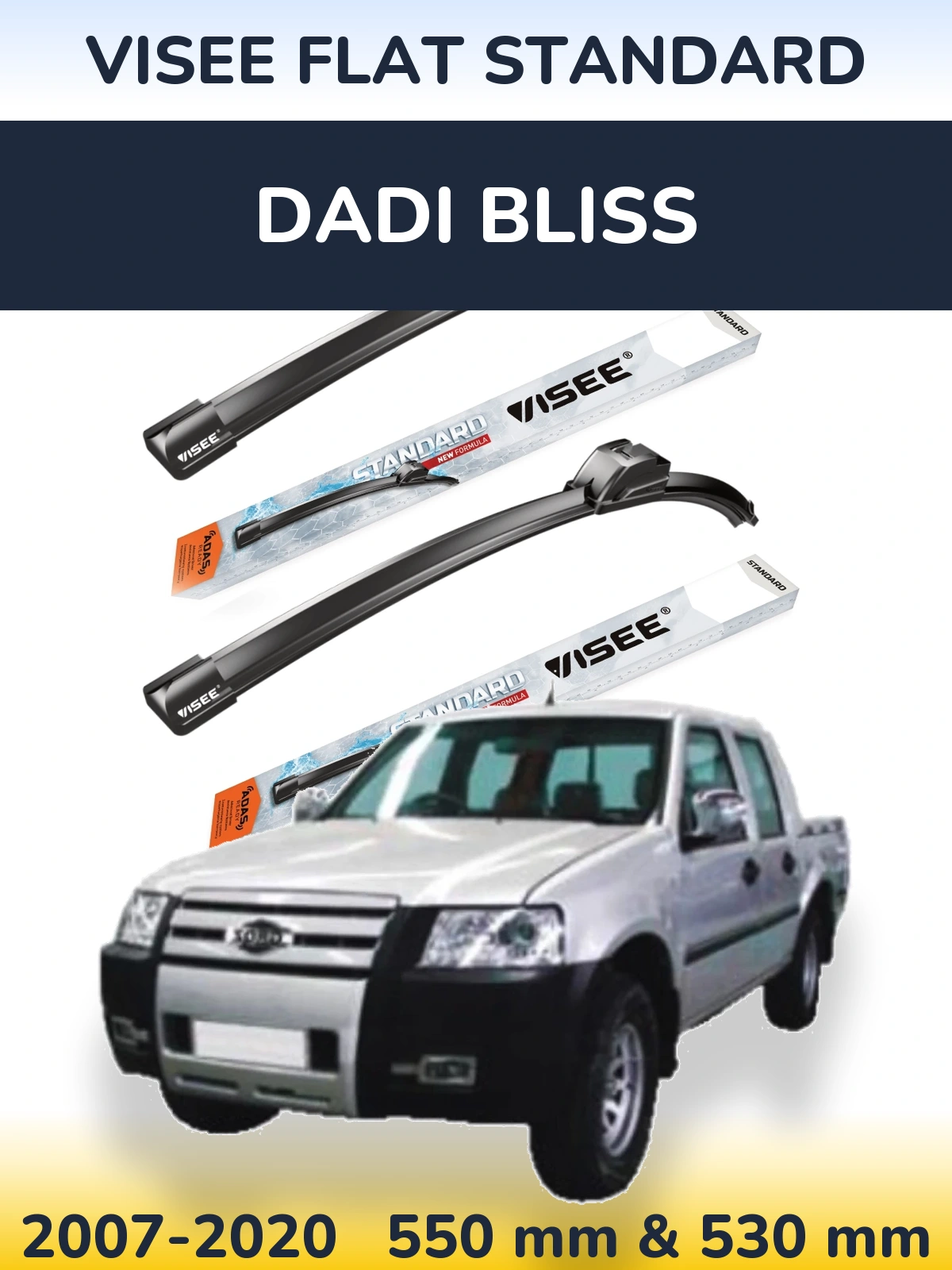 Sada předních stěračů VISEE FLAT STANDARD 550 a 530 mm pro Dadi Bliss 2007-2020