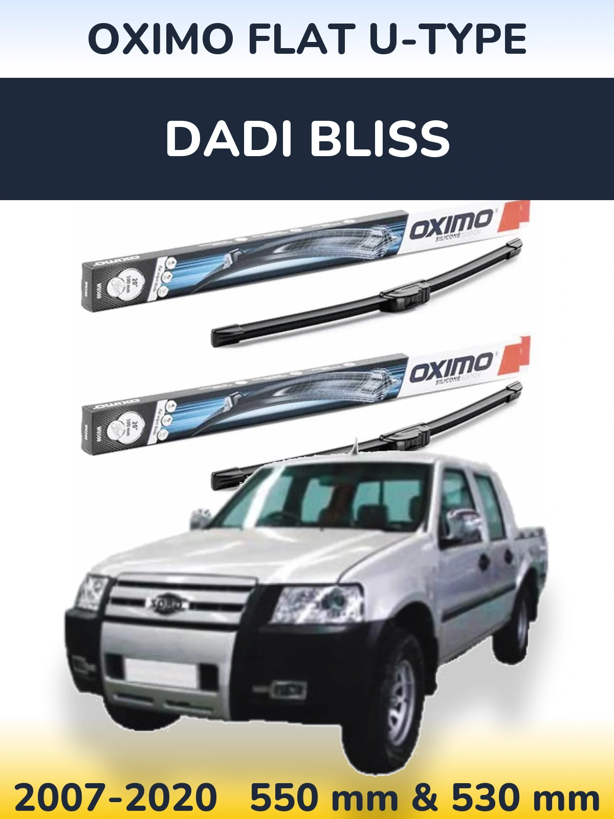 Sada předních stěračů Oximo Flat U-type 550 a 530 mm pro Dadi Bliss 2007-2020