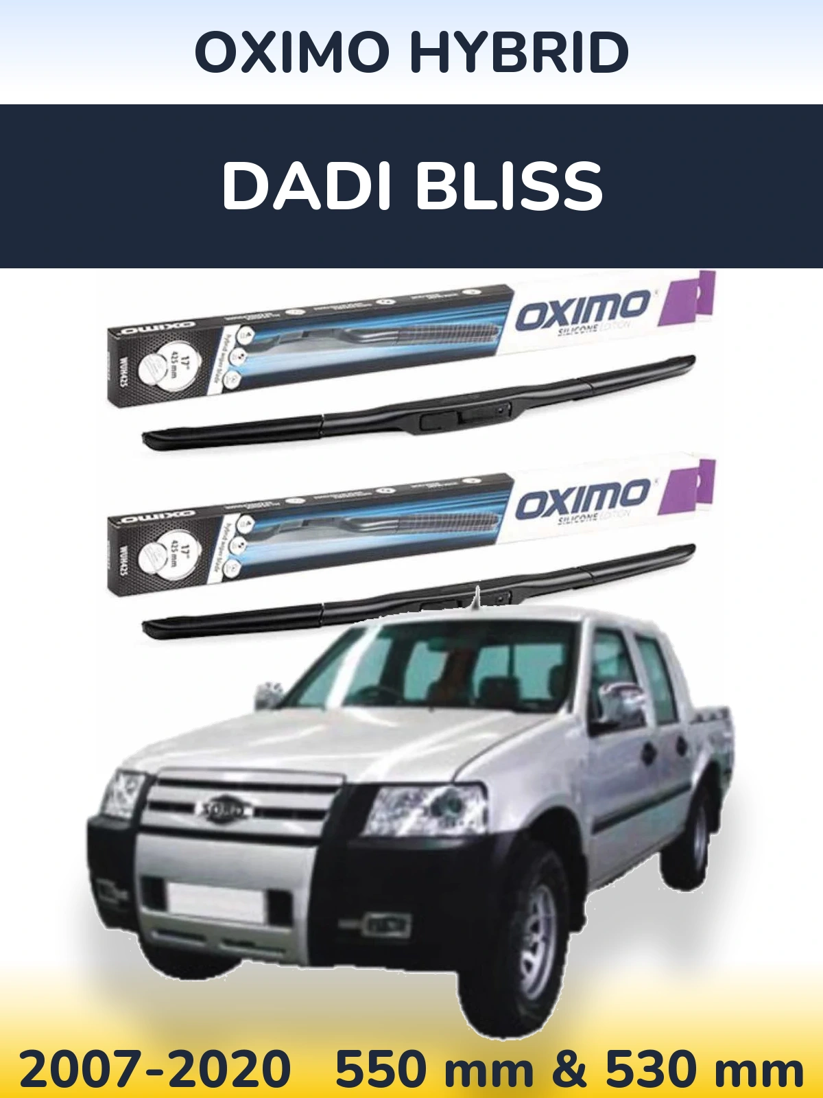 Sada předních stěračů Oximo Hybrid 550 a 530 mm pro Dadi Bliss 2007-2020
