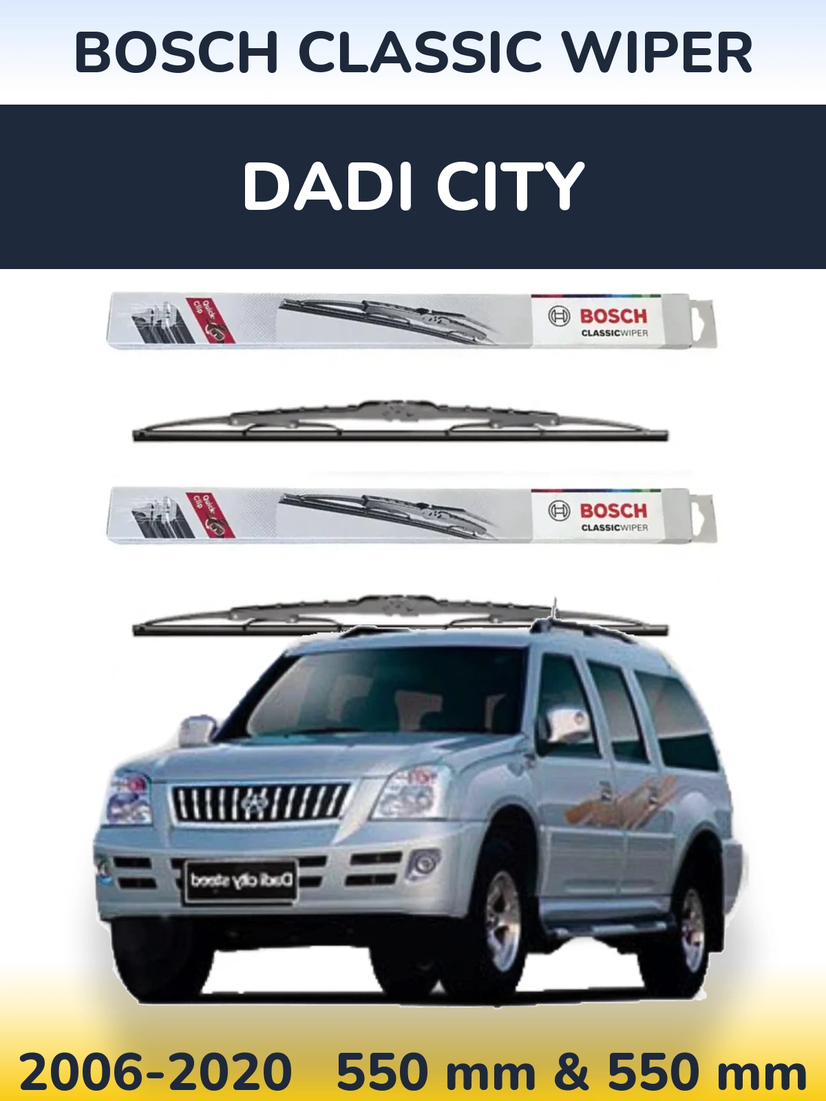 Sada předních stěračů BOSCH Classic Wiper 550 a 550 mm pro Dadi City 2006-2020