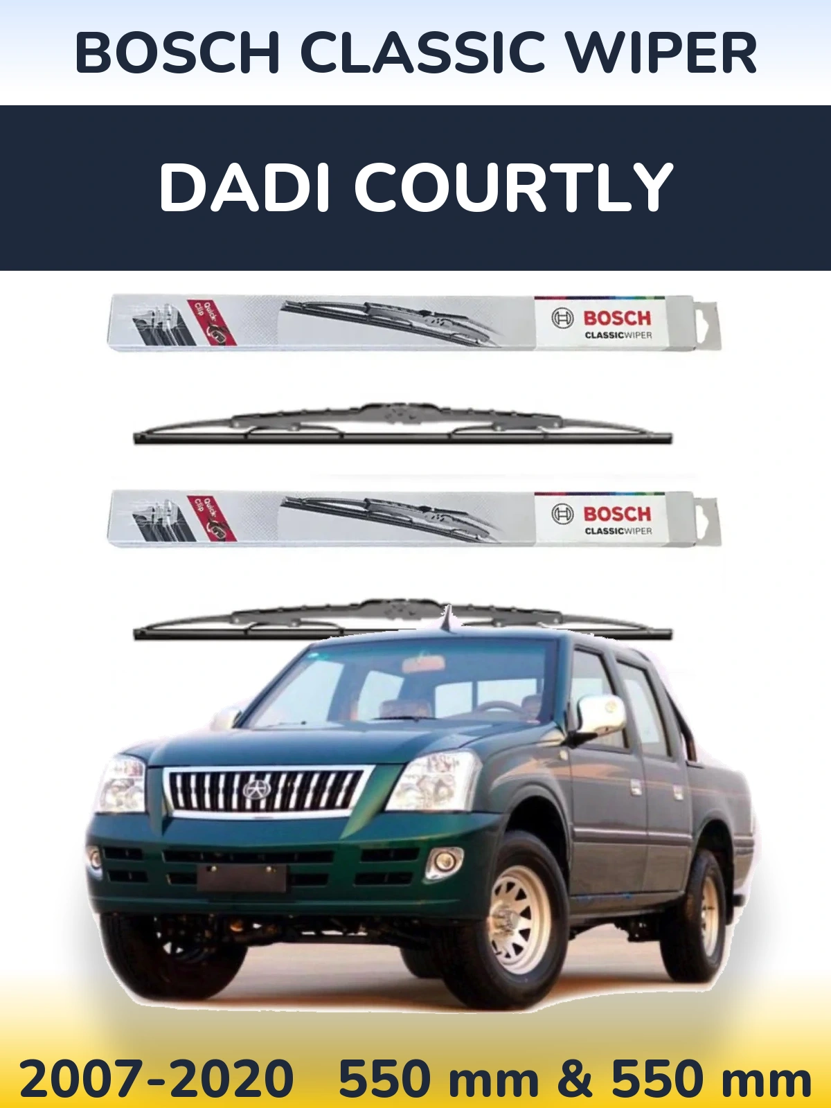 Sada předních stěračů BOSCH Classic Wiper 550 a 550 mm pro Dadi Courtly 2007-2020