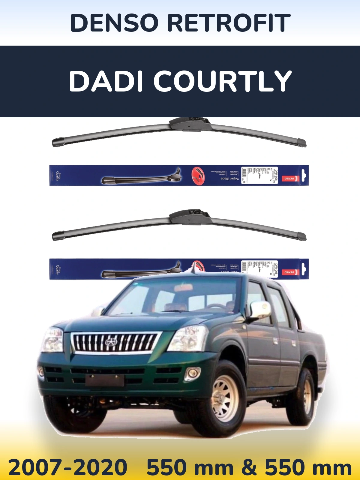 Sada předních stěračů Denso Retrofit 550 a 550 mm pro Dadi Courtly 2007-2020