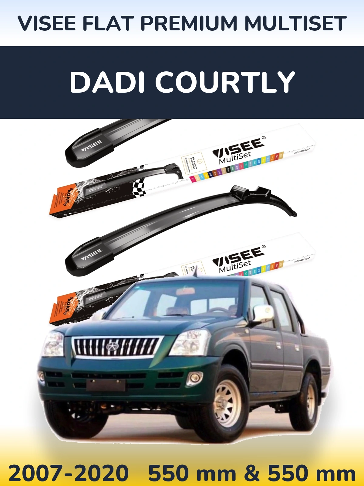 Sada předních stěračů VISEE FLAT PREMIUM MultiSet 550 a 550 mm pro Dadi Courtly 2007-2020