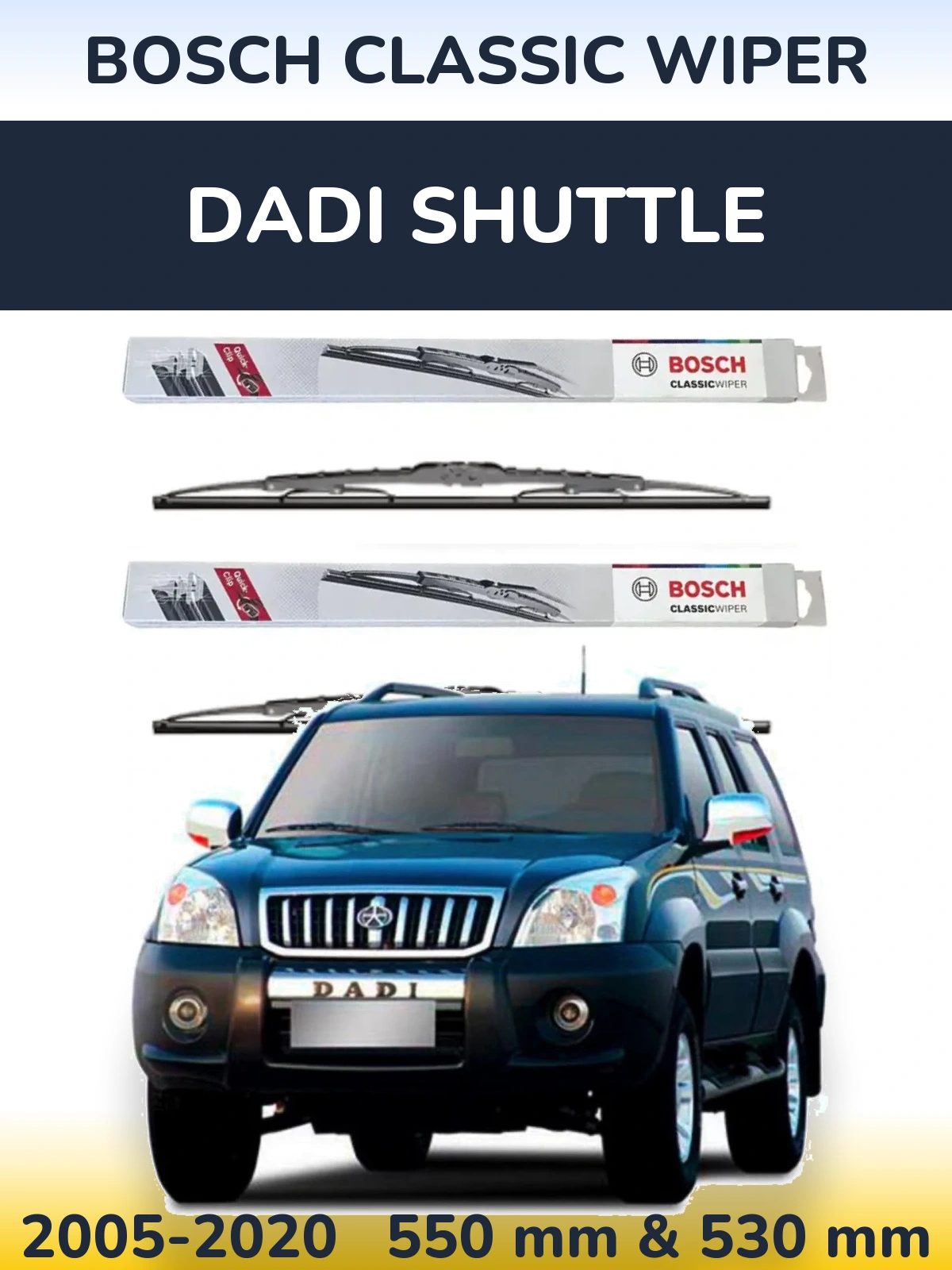 Sada předních stěračů BOSCH Classic Wiper 550 a 530 mm pro Dadi Shuttle 2005-2020