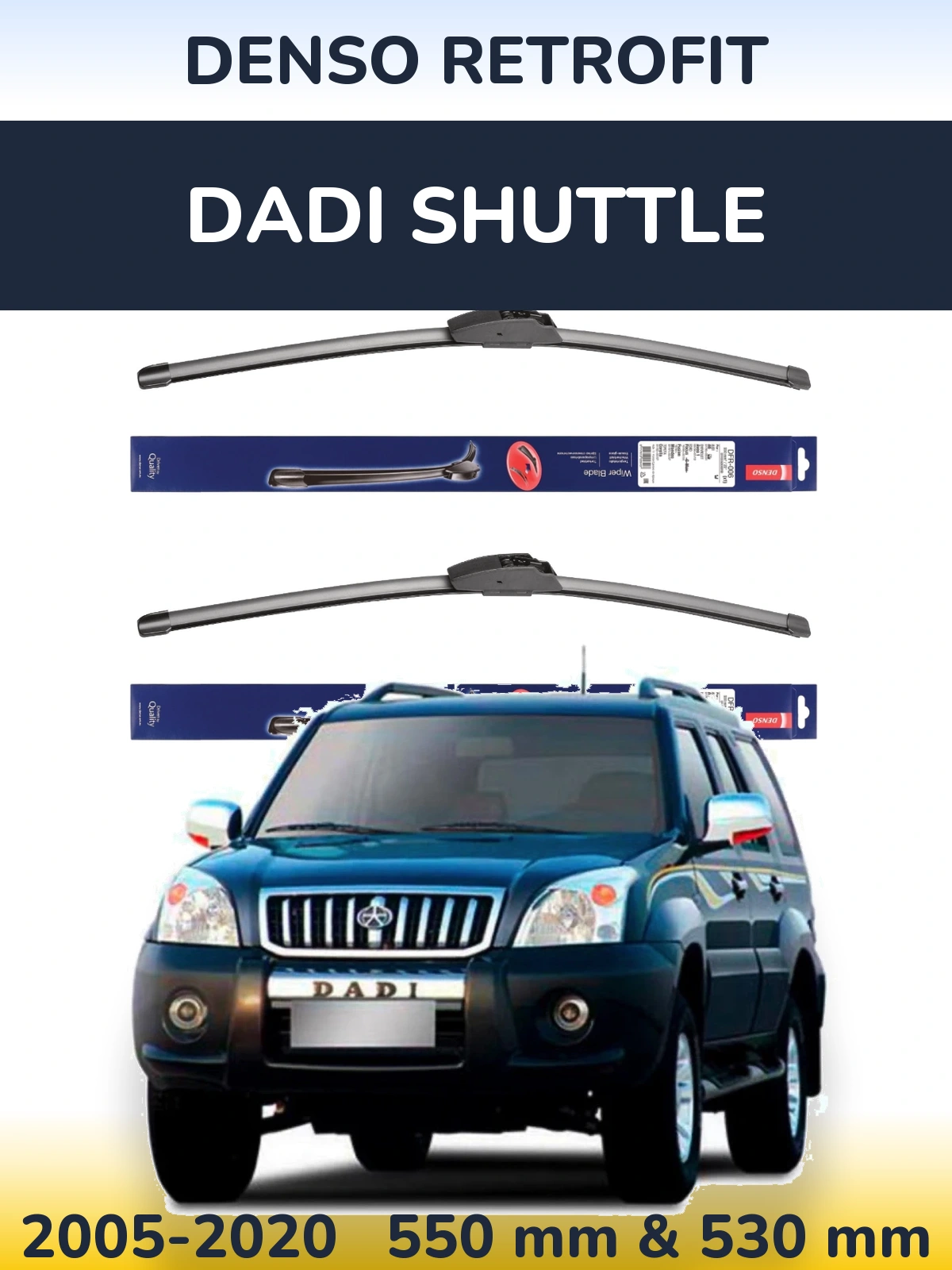 Sada předních stěračů Denso Retrofit 550 a 530 mm pro Dadi Shuttle 2005-2020