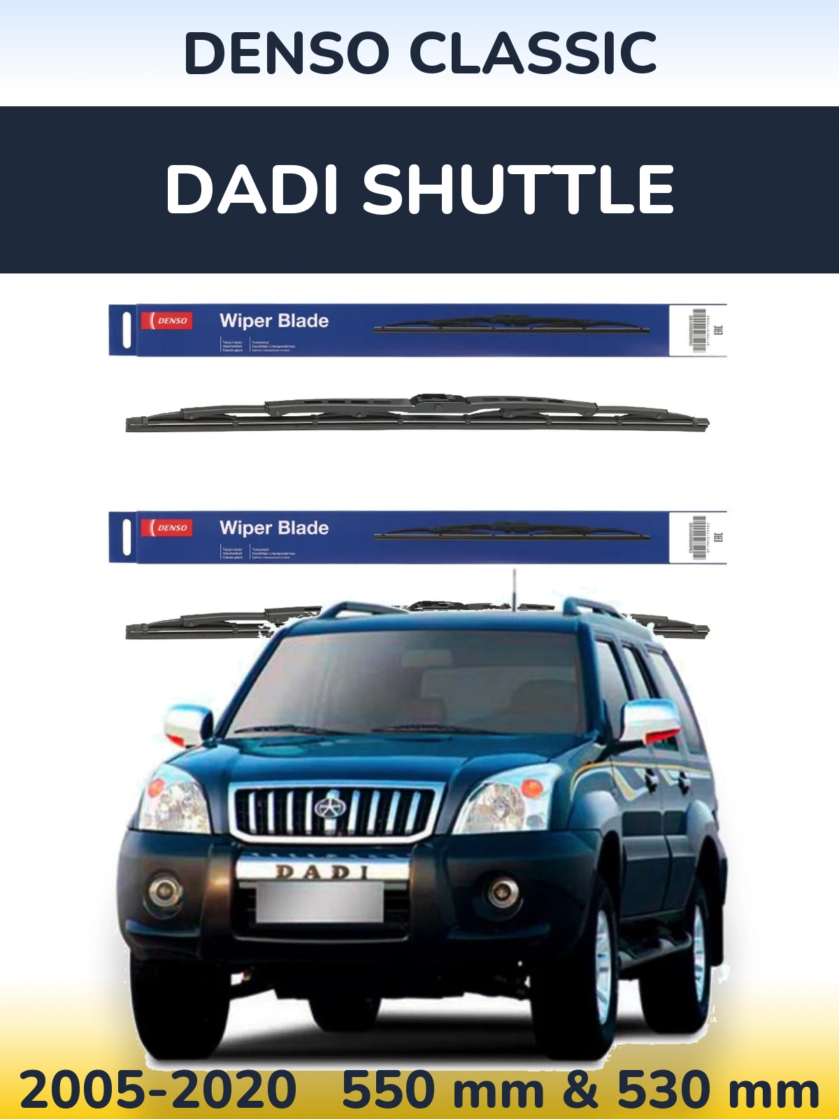Sada předních stěračů Denso Classic 550 a 530 mm pro Dadi Shuttle 2005-2020