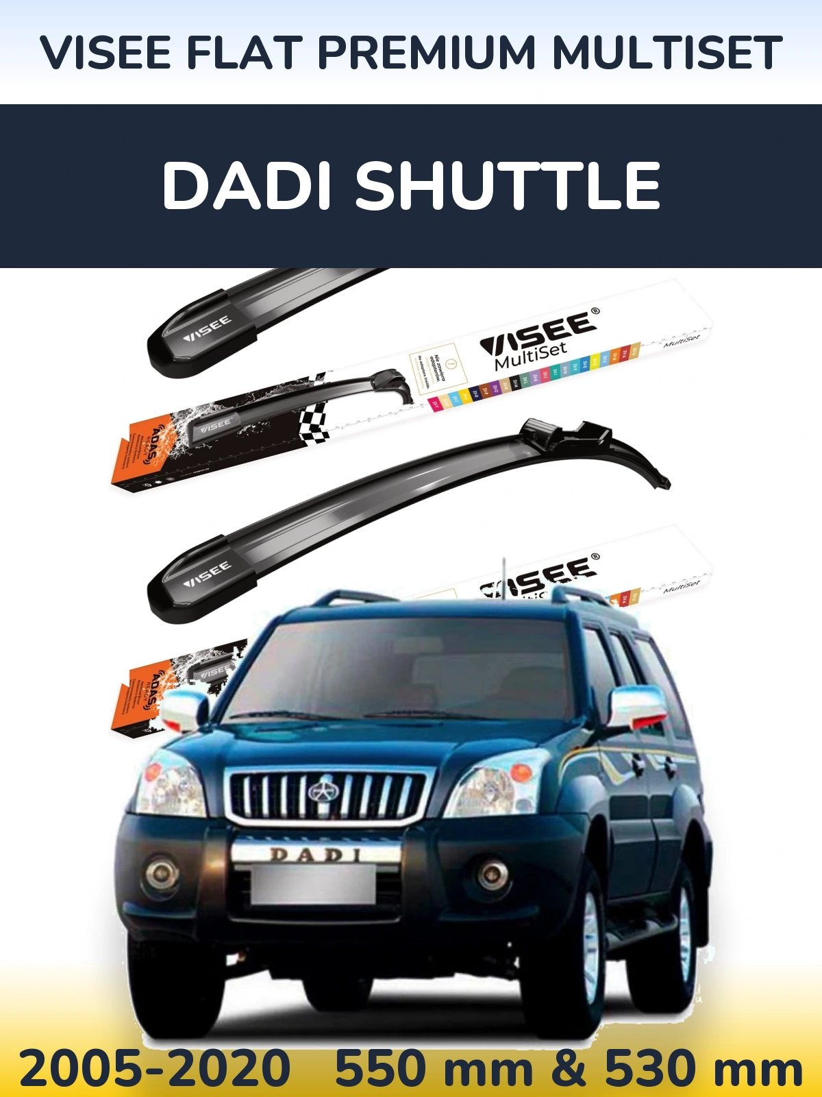 Sada předních stěračů VISEE FLAT PREMIUM MultiSet 550 a 530 mm pro Dadi Shuttle 2005-2020