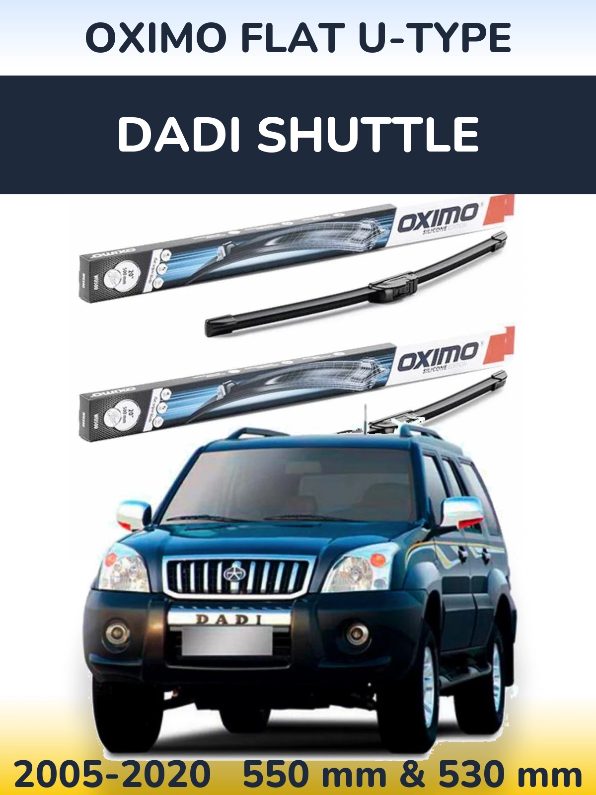 Sada předních stěračů Oximo Flat U-type 550 a 530 mm pro Dadi Shuttle 2005-2020