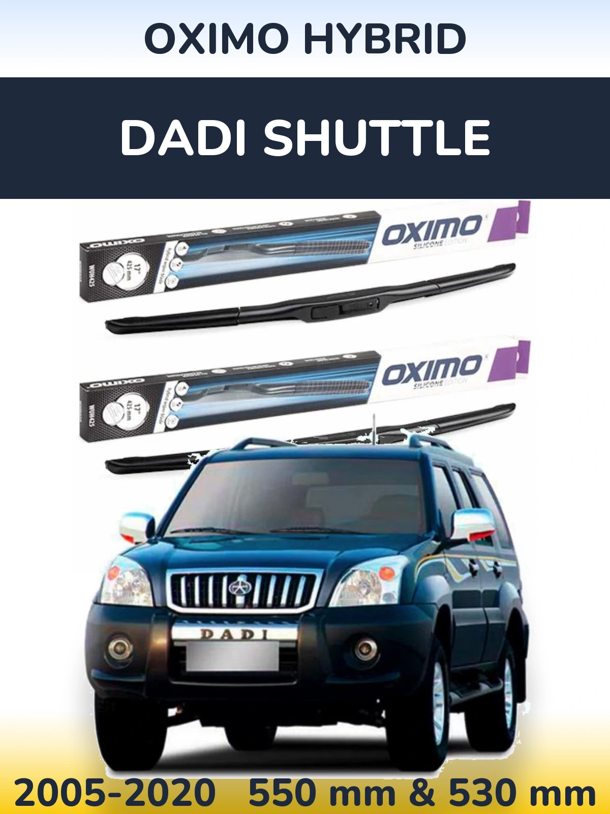 Sada předních stěračů Oximo Hybrid 550 a 530 mm pro Dadi Shuttle 2005-2020