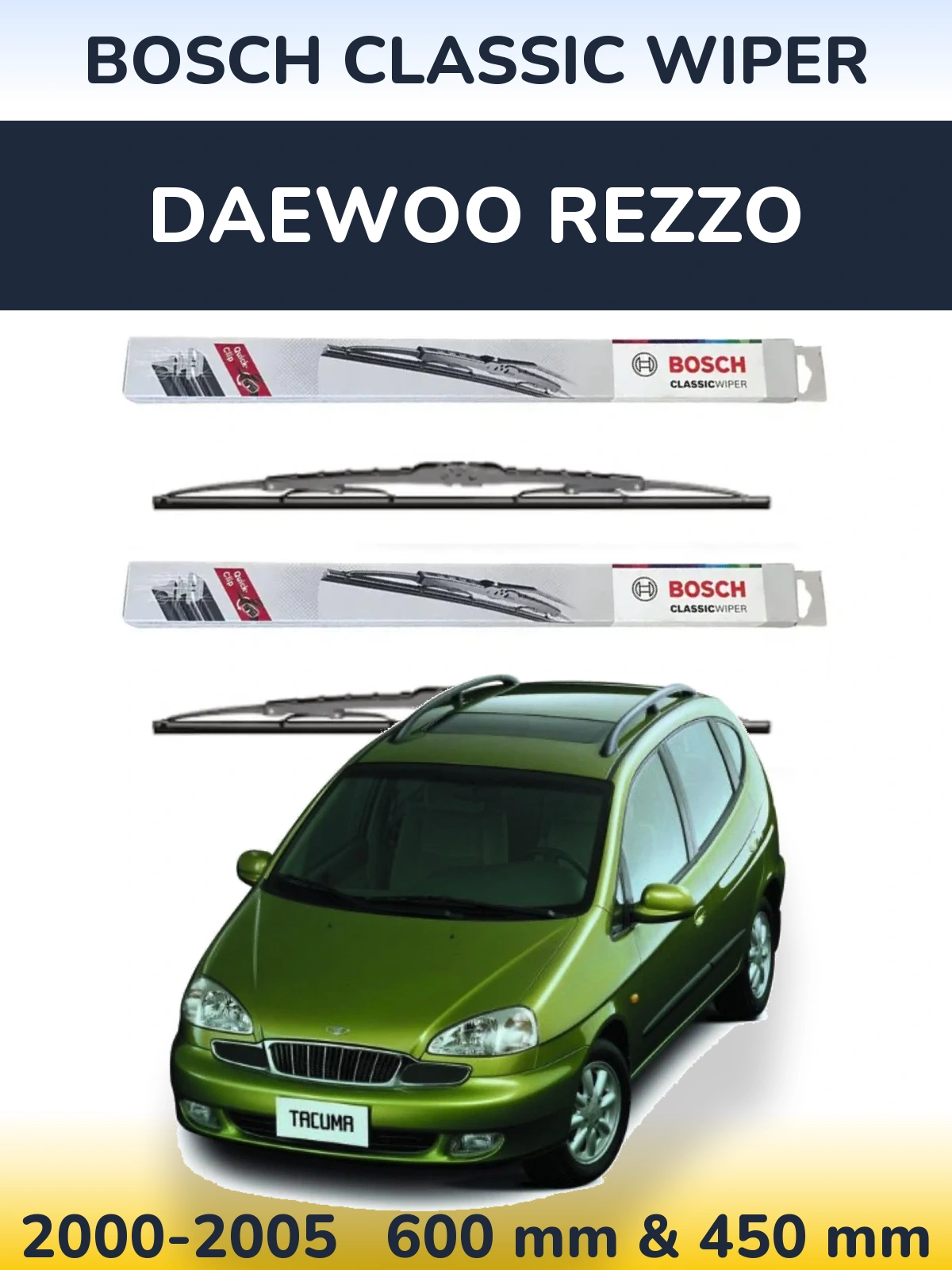Sada předních stěračů BOSCH Classic Wiper 600 a 450 mm pro Daewoo Rezzo 2000-2005
