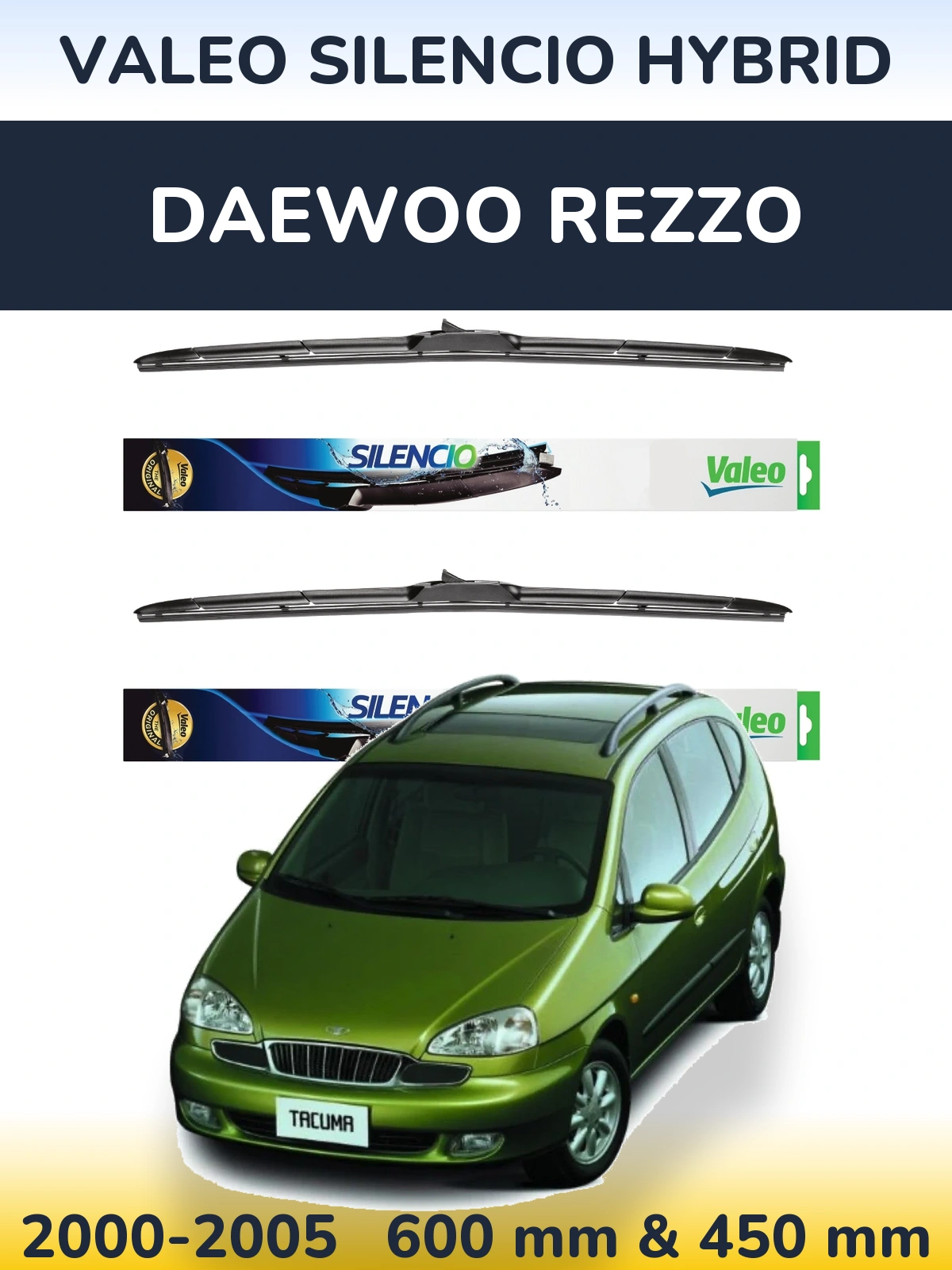 Sada předních stěračů Valeo Silencio Hybrid 600 a 450 mm pro Daewoo Rezzo 2000-2005