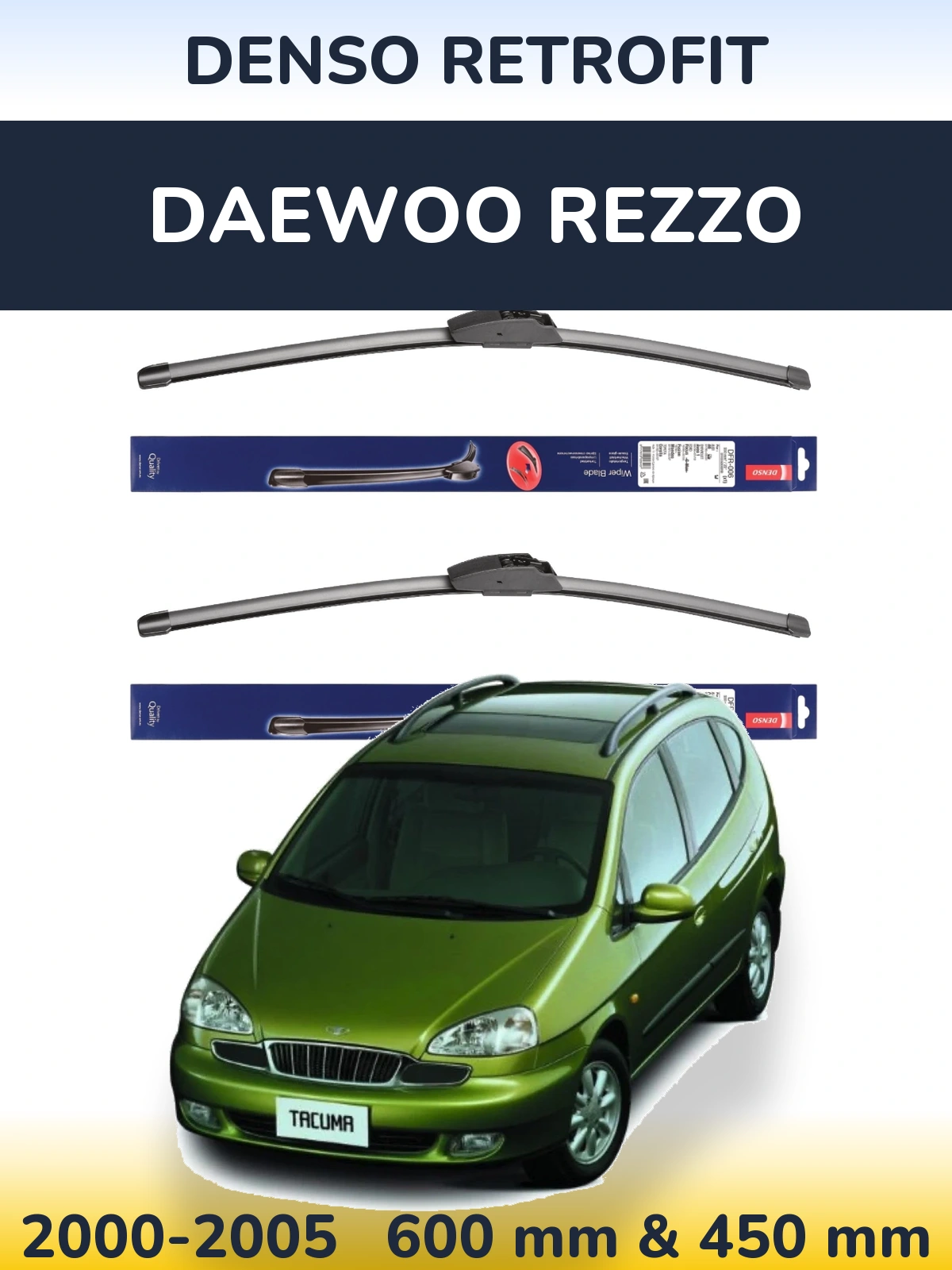 Sada předních stěračů Denso Retrofit 600 a 450 mm pro Daewoo Rezzo 2000-2005