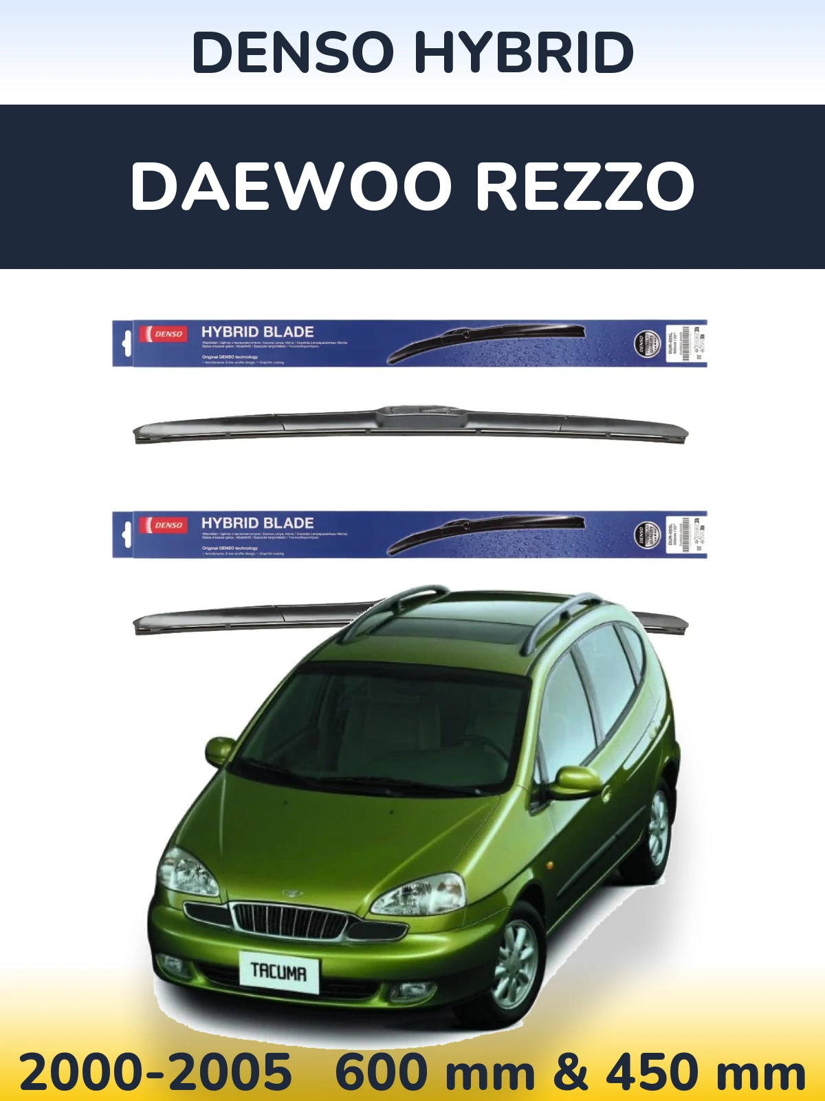 Sada předních stěračů Denso Hybrid 600 a 450 mm pro Daewoo Rezzo 2000-2005