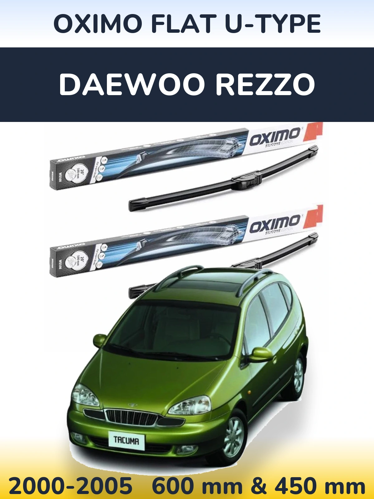 Sada předních stěračů Oximo Flat U-type 600 a 450 mm pro Daewoo Rezzo 2000-2005