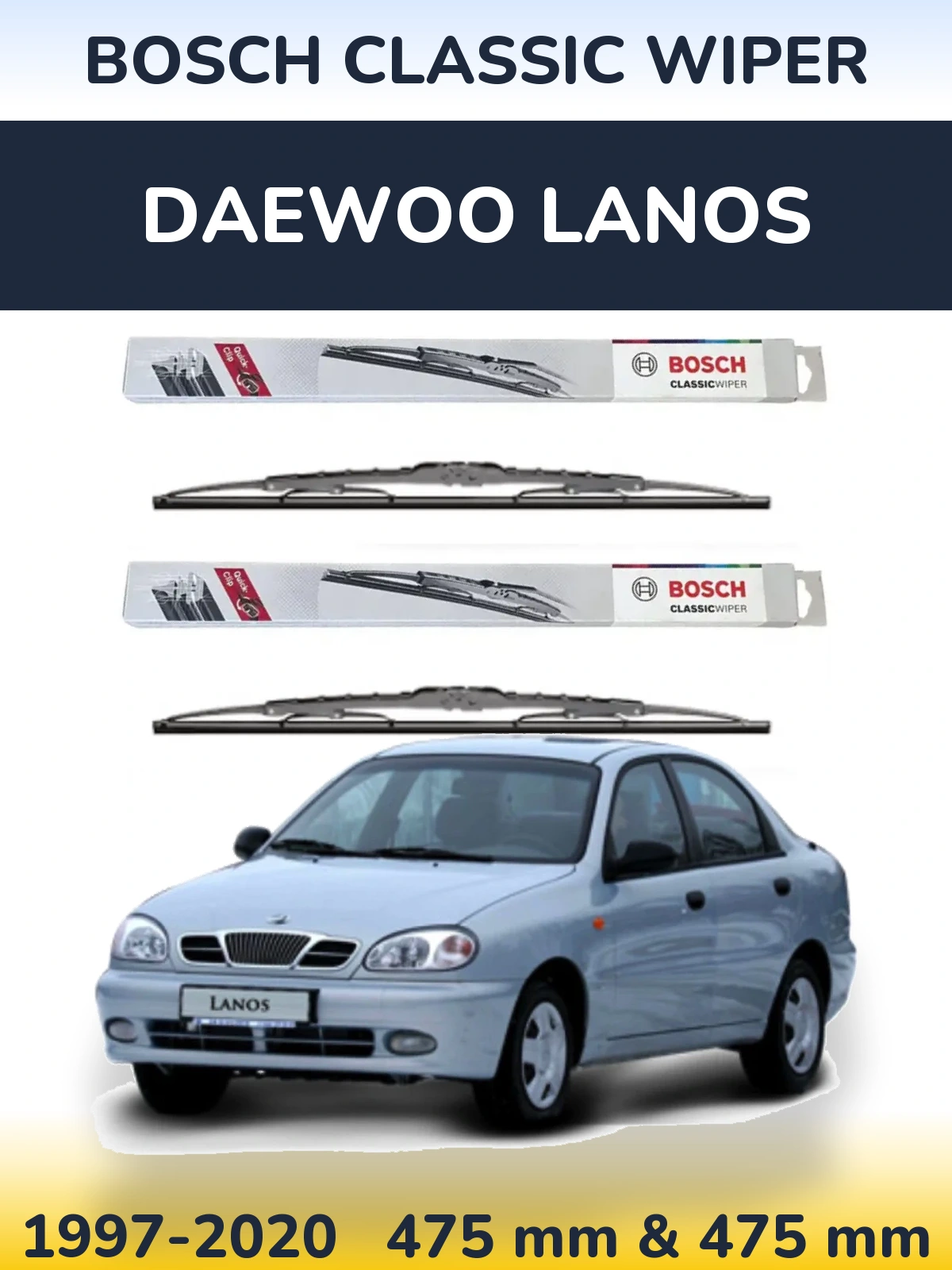 Sada předních stěračů BOSCH Classic Wiper 475 a 475 mm pro Daewoo Lanos 1997-2020