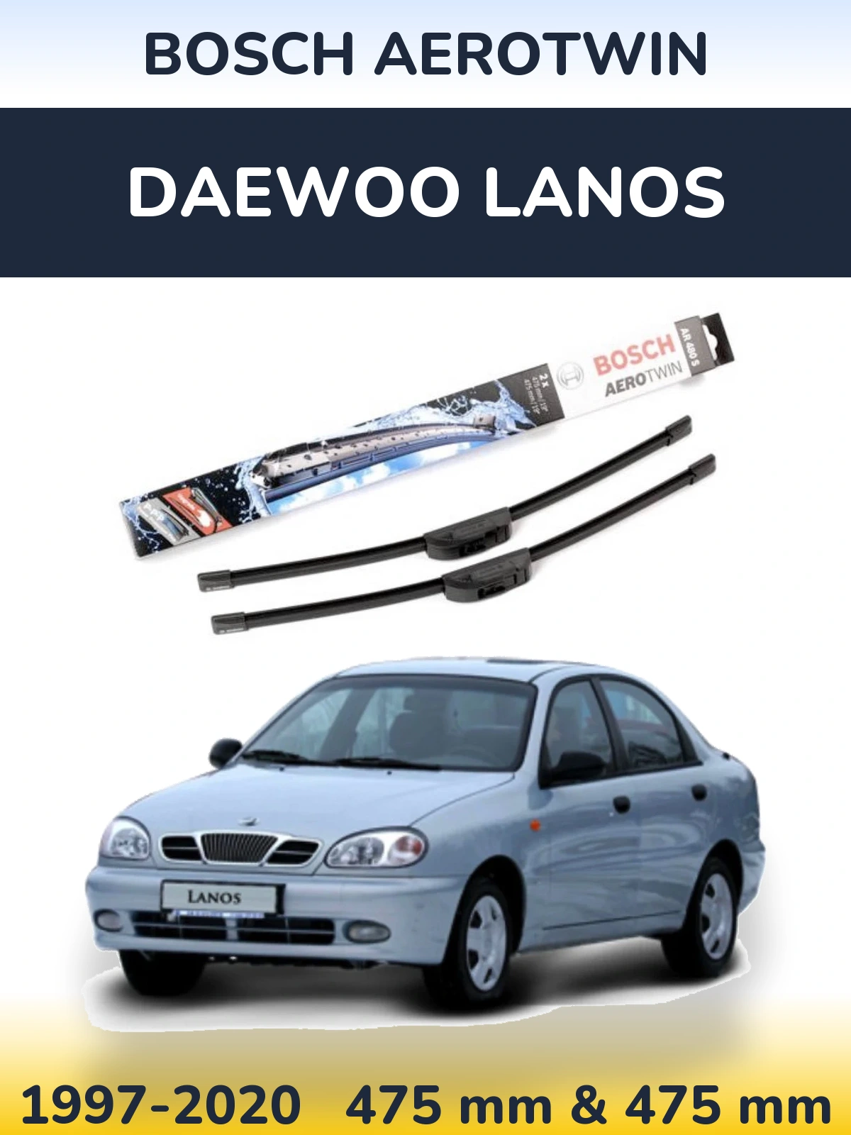 Sada předních stěračů BOSCH AeroTwin 475 a 475 mm pro Daewoo Lanos 1997-2020