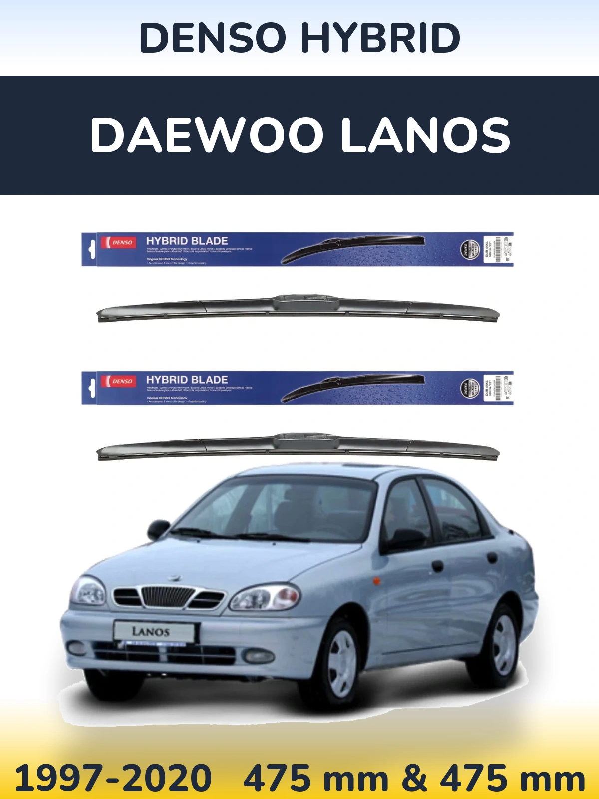 Sada předních stěračů Denso Hybrid 475 a 475 mm pro Daewoo Lanos 1997-2020