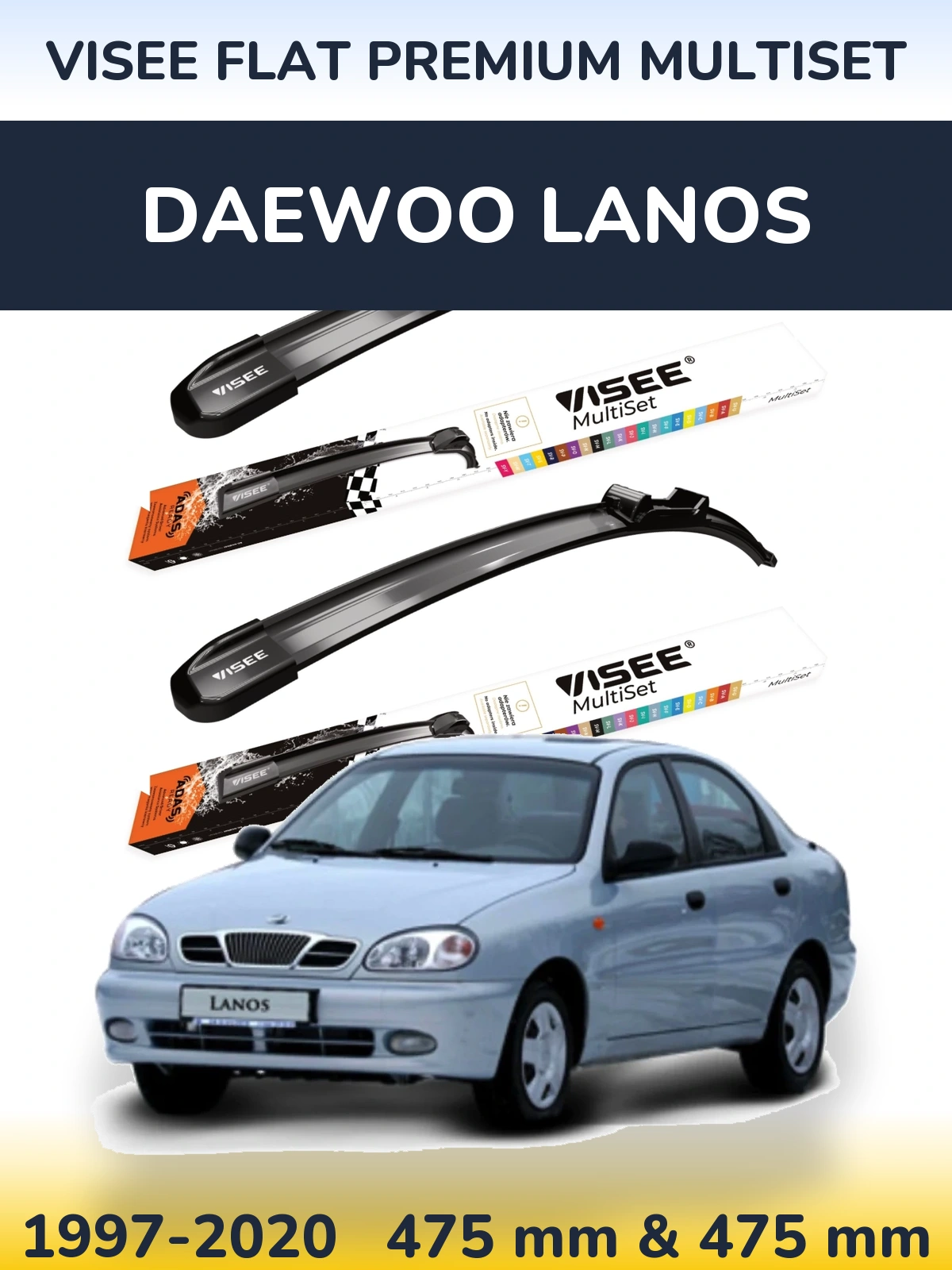 Sada předních stěračů VISEE FLAT PREMIUM MultiSet 475 a 475 mm pro Daewoo Lanos 1997-2020