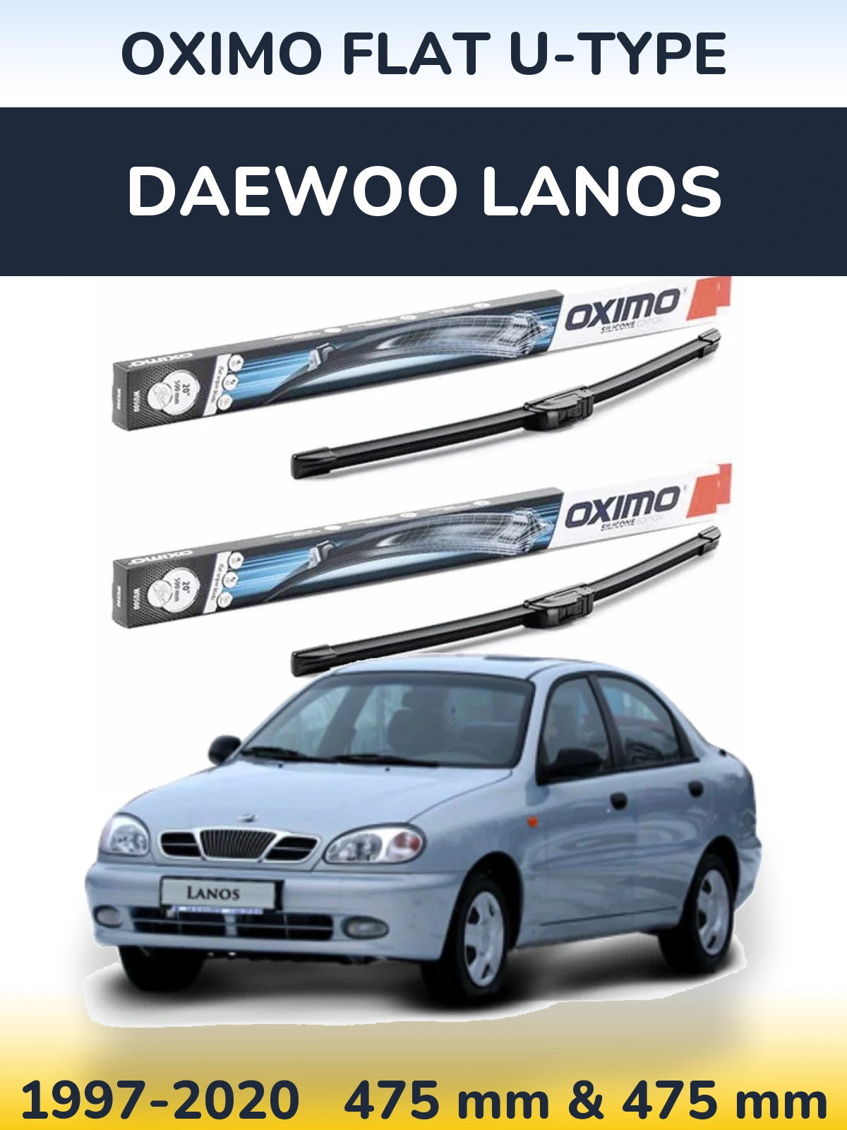 Sada předních stěračů Oximo Flat U-type 475 a 475 mm pro Daewoo Lanos 1997-2020