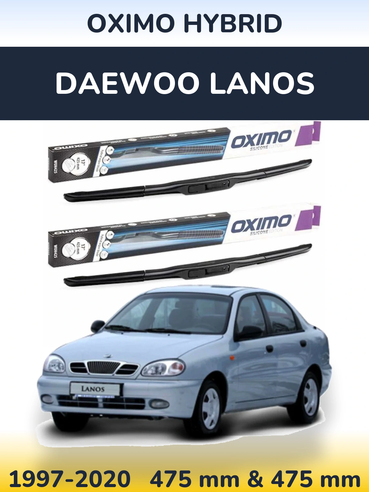 Sada předních stěračů Oximo Hybrid 475 a 475 mm pro Daewoo Lanos 1997-2020