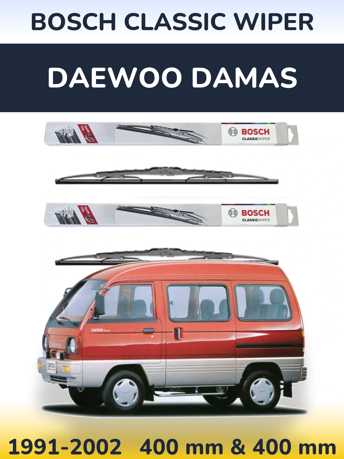 Sada předních stěračů BOSCH Classic Wiper 400 a 400 mm pro Daewoo Damas 1991-2002