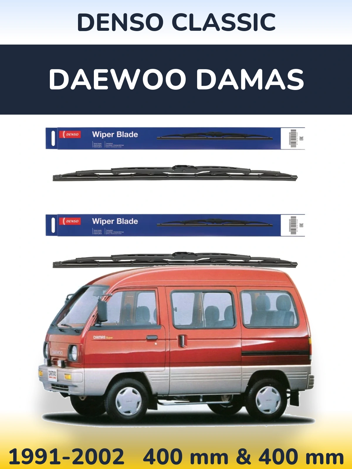 Sada předních stěračů Denso Classic 400 a 400 mm pro Daewoo Damas 1991-2002