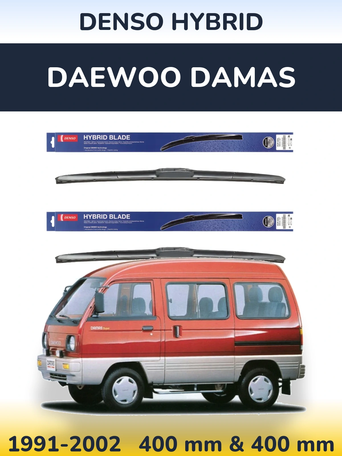 Sada předních stěračů Denso Hybrid 400 a 400 mm pro Daewoo Damas 1991-2002