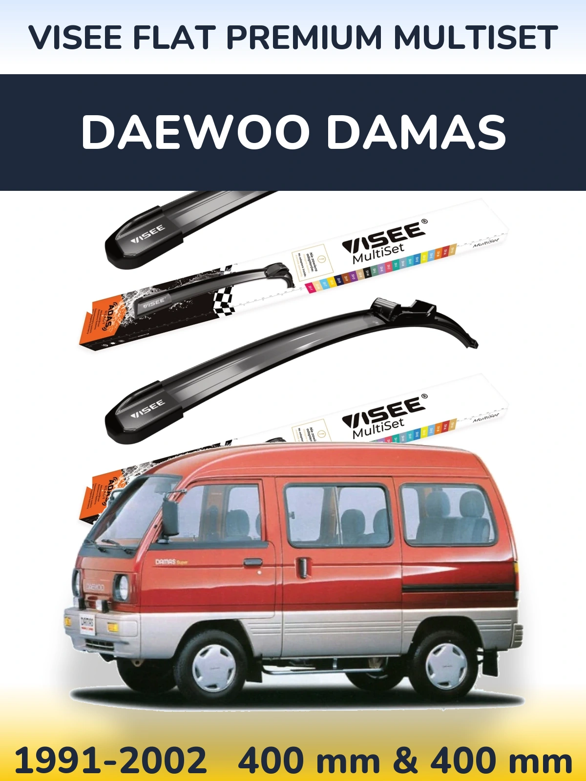 Sada předních stěračů VISEE FLAT PREMIUM MultiSet 400 a 400 mm pro Daewoo Damas 1991-2002