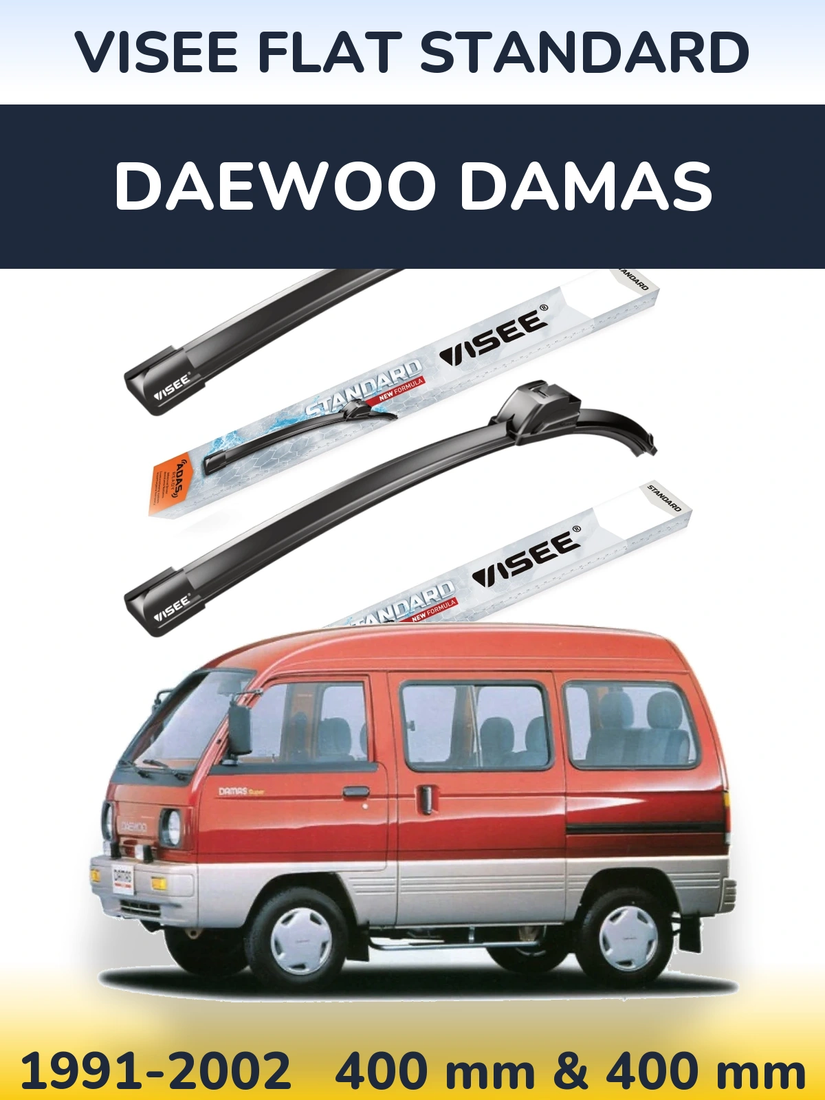 Sada předních stěračů VISEE FLAT STANDARD 400 a 400 mm pro Daewoo Damas 1991-2002