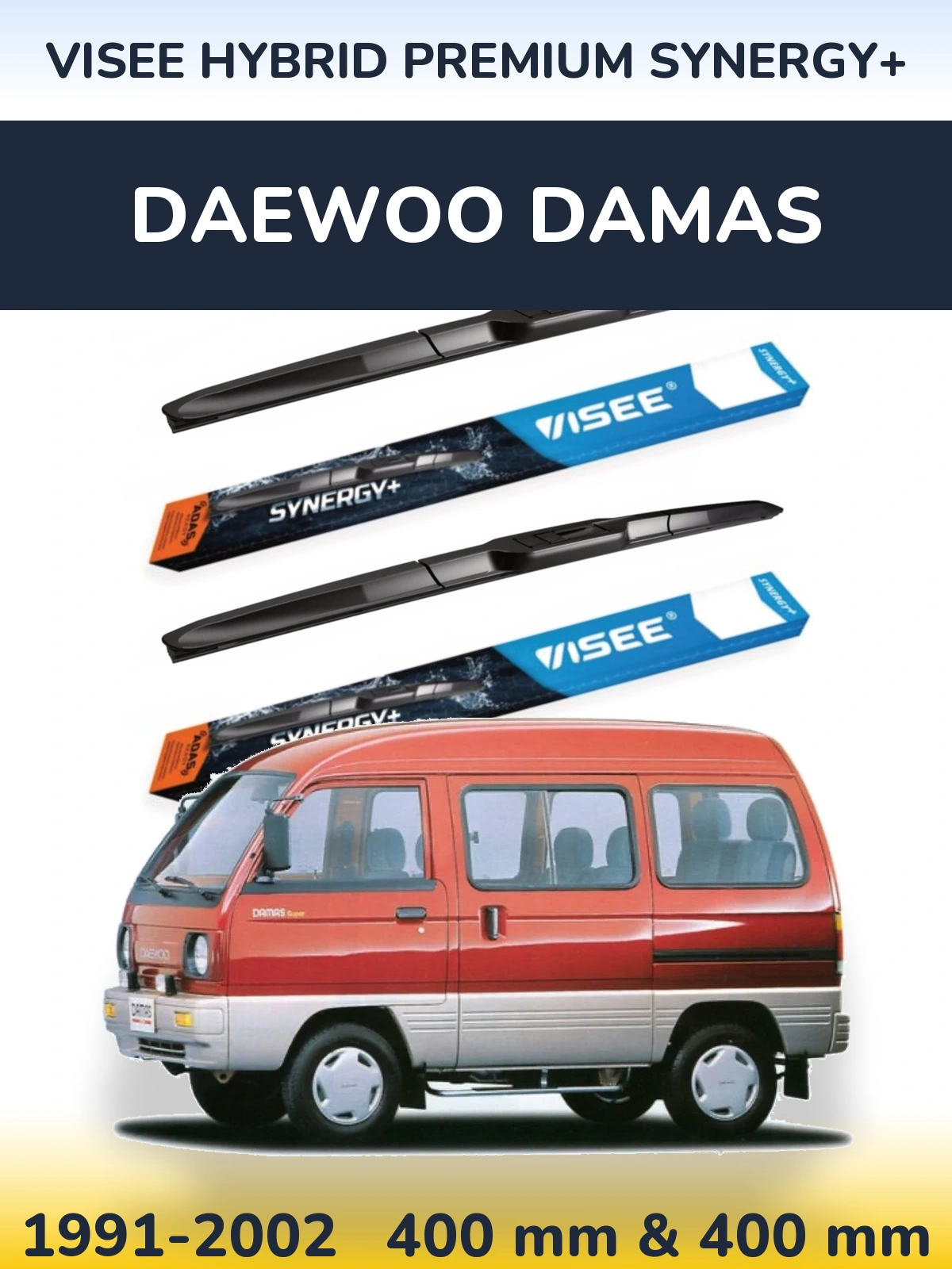 Sada předních stěračů VISEE HYBRID PREMIUM SYNERGY+ 400 a 400 mm pro Daewoo Damas 1991-2002