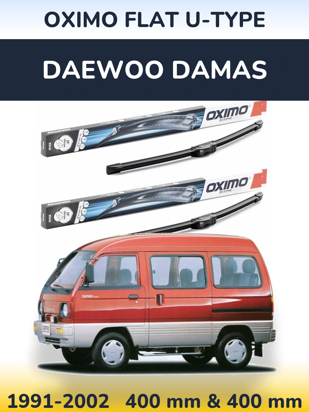 Sada předních stěračů Oximo Flat U-type 400 a 400 mm pro Daewoo Damas 1991-2002