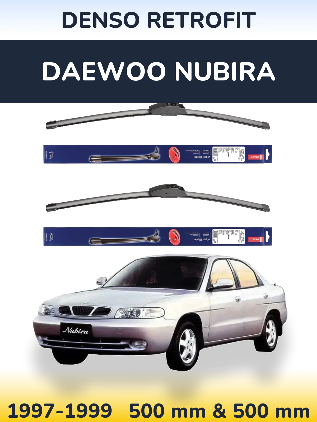 Sada předních stěračů Denso Retrofit 500 a 500 mm pro Daewoo Nubira 1997-1999