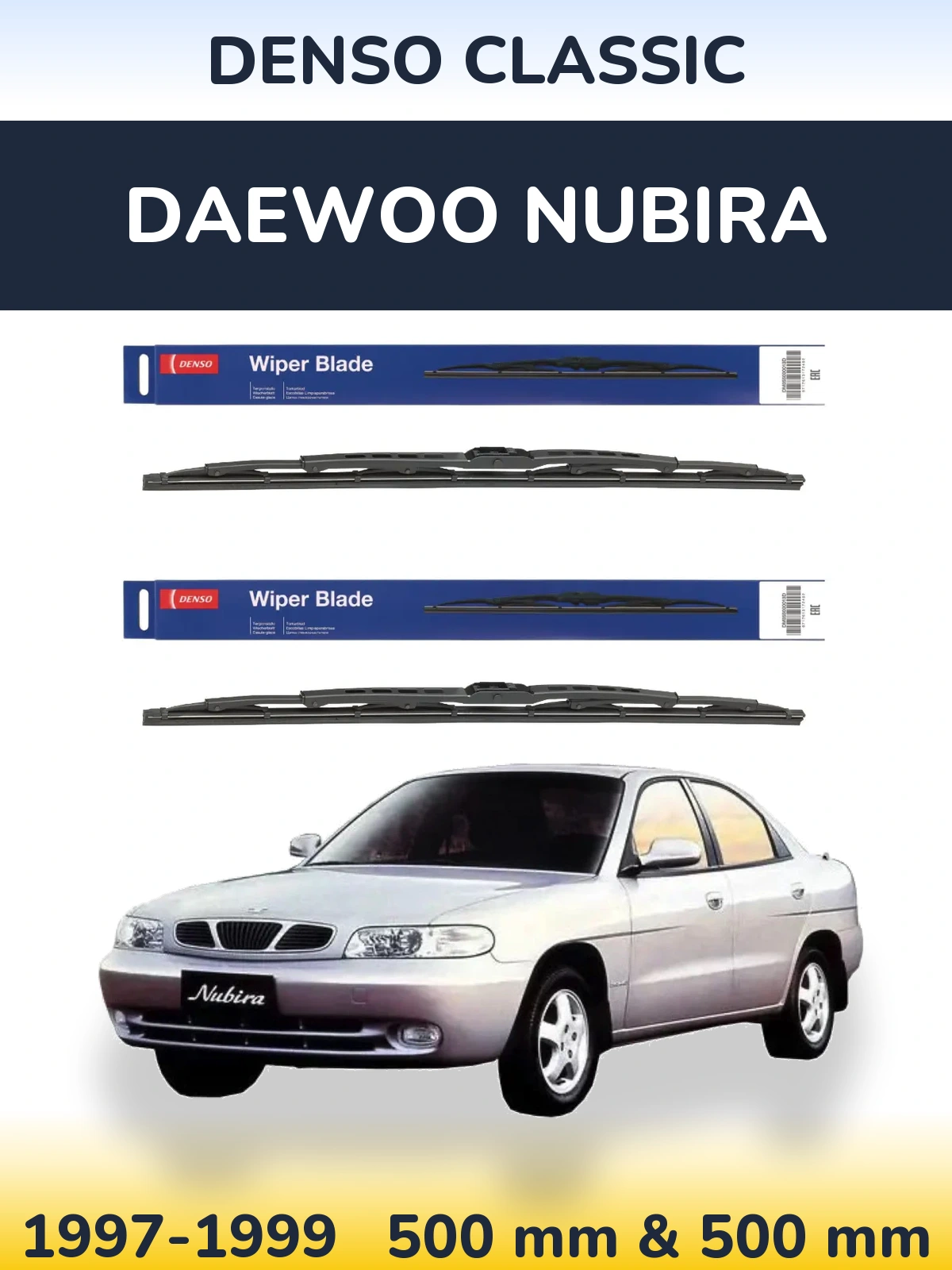 Front wiper blade set Denso Classic 500 & 500 mm for Daewoo Nubira 1997-1999