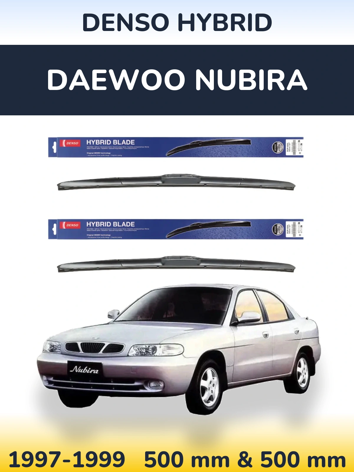 Sada předních stěračů Denso Hybrid 500 a 500 mm pro Daewoo Nubira 1997-1999