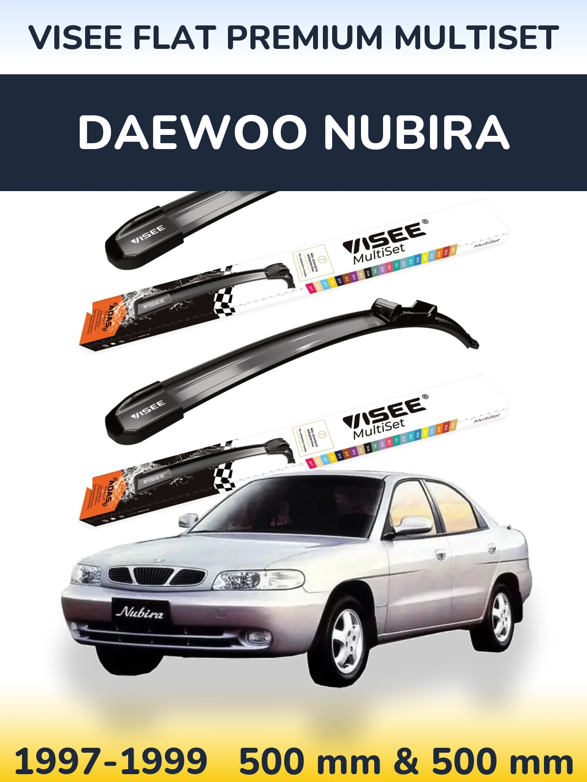 Sada předních stěračů VISEE FLAT PREMIUM MultiSet 500 a 500 mm pro Daewoo Nubira 1997-1999