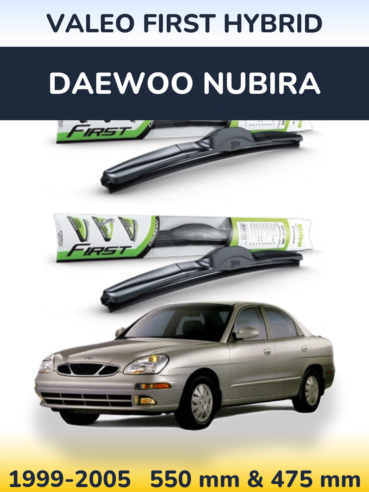 Sada předních stěračů Valeo First Hybrid 550 a 475 mm pro Daewoo Nubira 1999-2005