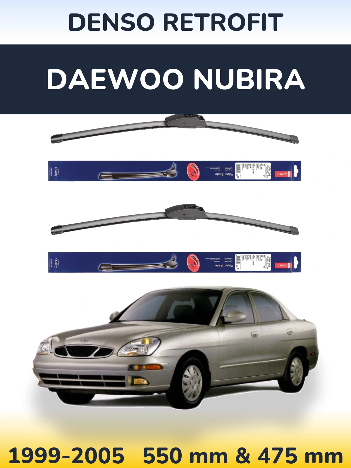 Sada předních stěračů Denso Retrofit 550 a 475 mm pro Daewoo Nubira 1999-2005