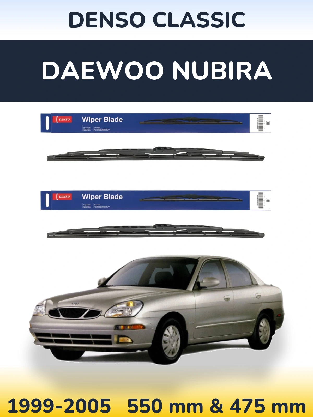 Sada předních stěračů Denso Classic 550 a 475 mm pro Daewoo Nubira 1999-2005