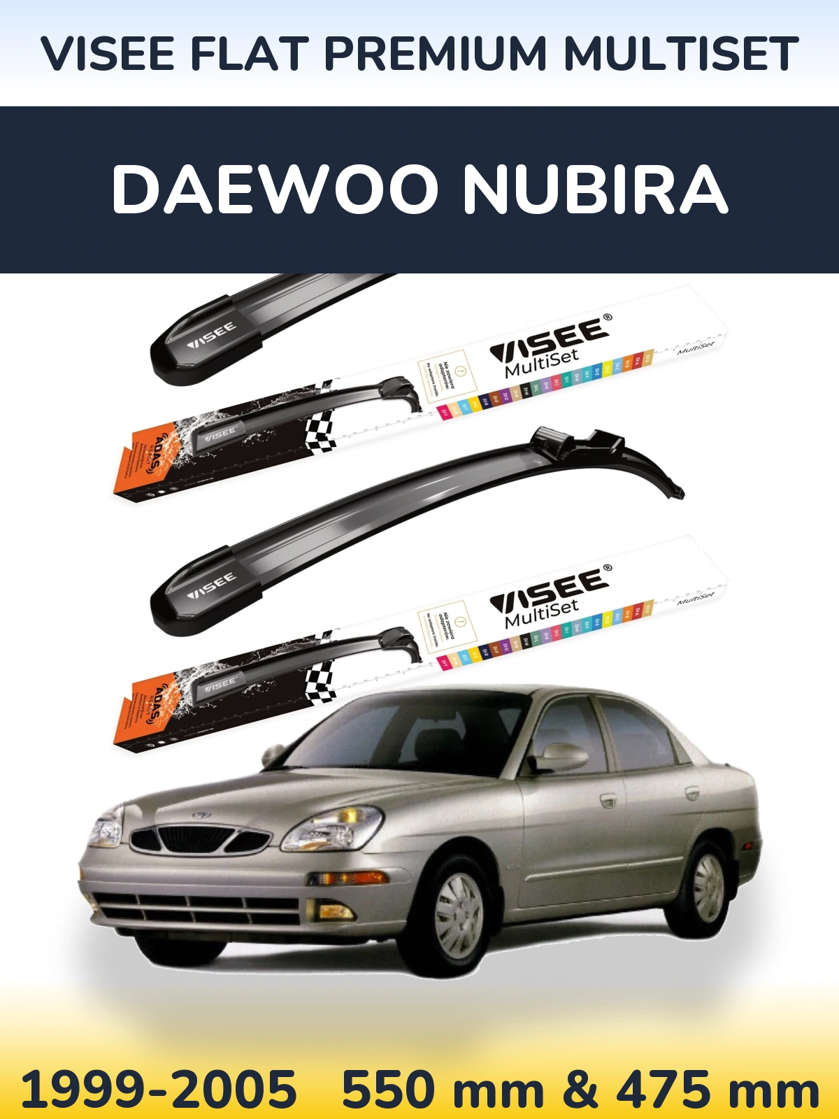 Sada předních stěračů VISEE FLAT PREMIUM MultiSet 550 a 475 mm pro Daewoo Nubira 1999-2005