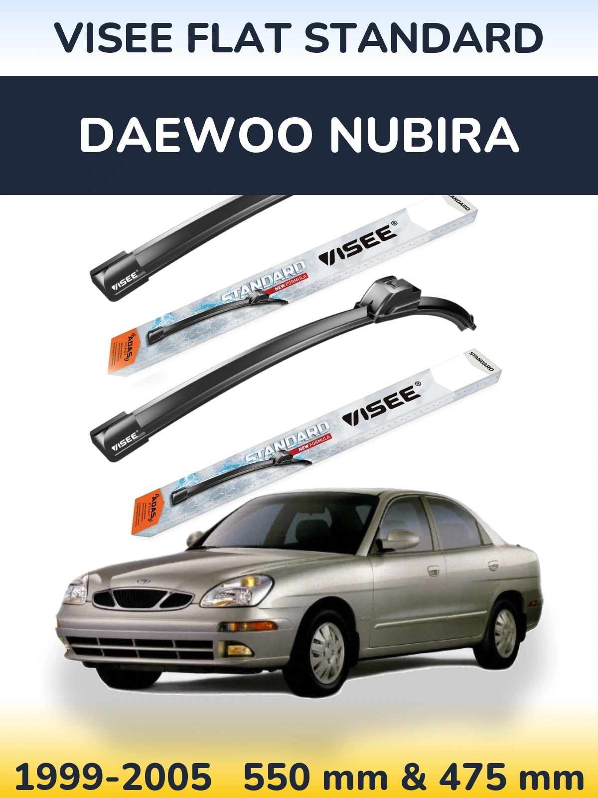 Sada předních stěračů VISEE FLAT STANDARD 550 a 475 mm pro Daewoo Nubira 1999-2005