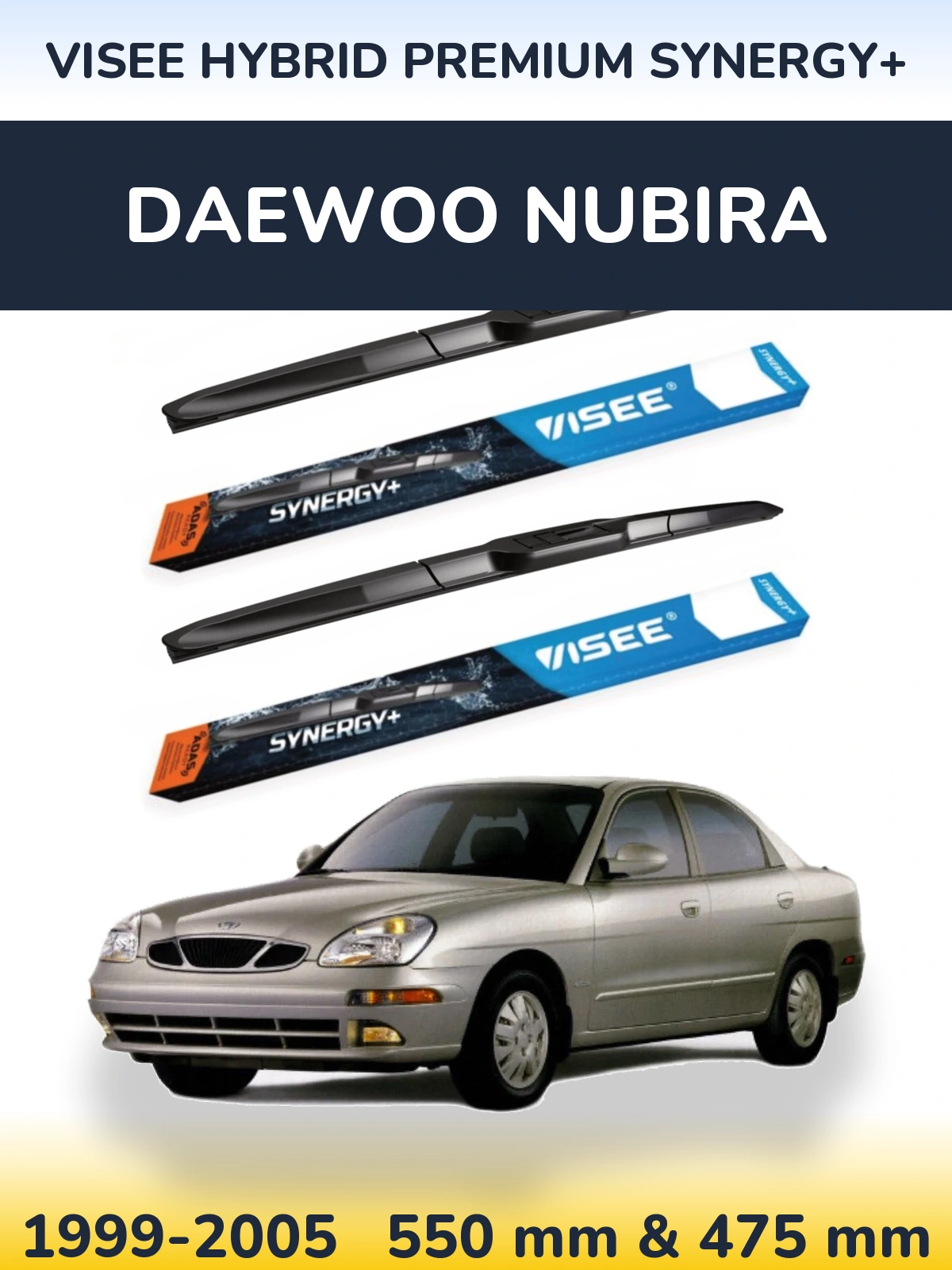 Sada předních stěračů VISEE HYBRID PREMIUM SYNERGY+ 550 a 475 mm pro Daewoo Nubira 1999-2005