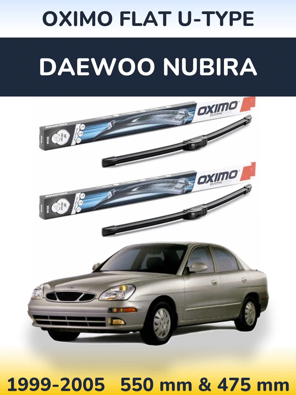 Sada předních stěračů Oximo Flat U-type 550 a 475 mm pro Daewoo Nubira 1999-2005