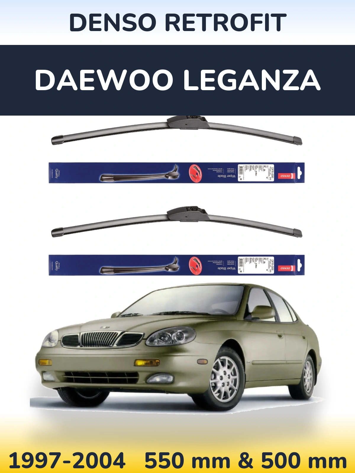 Sada předních stěračů Denso Retrofit 550 a 500 mm pro Daewoo Leganza 1997-2004
