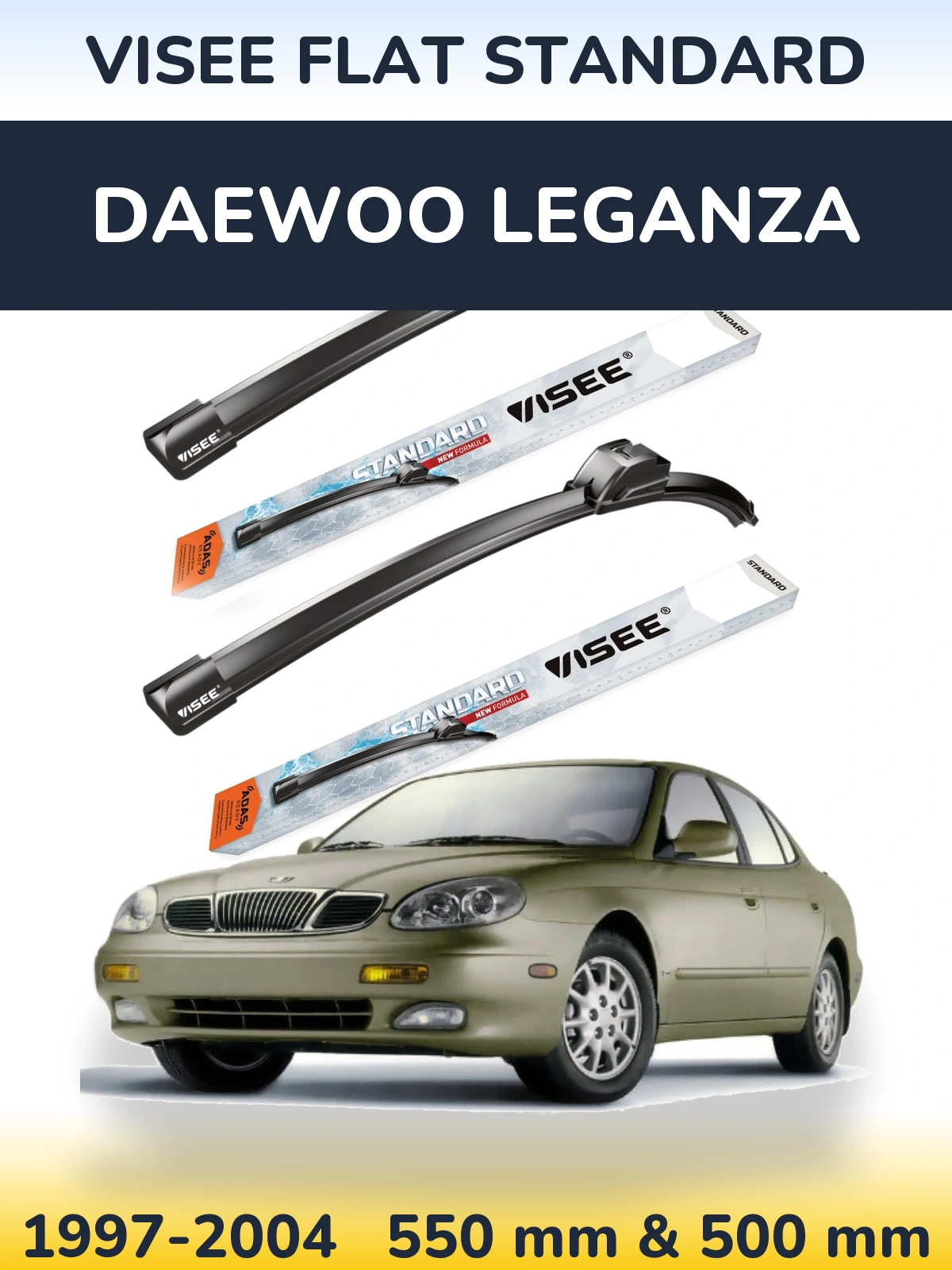 Sada předních stěračů VISEE FLAT STANDARD 550 a 500 mm pro Daewoo Leganza 1997-2004