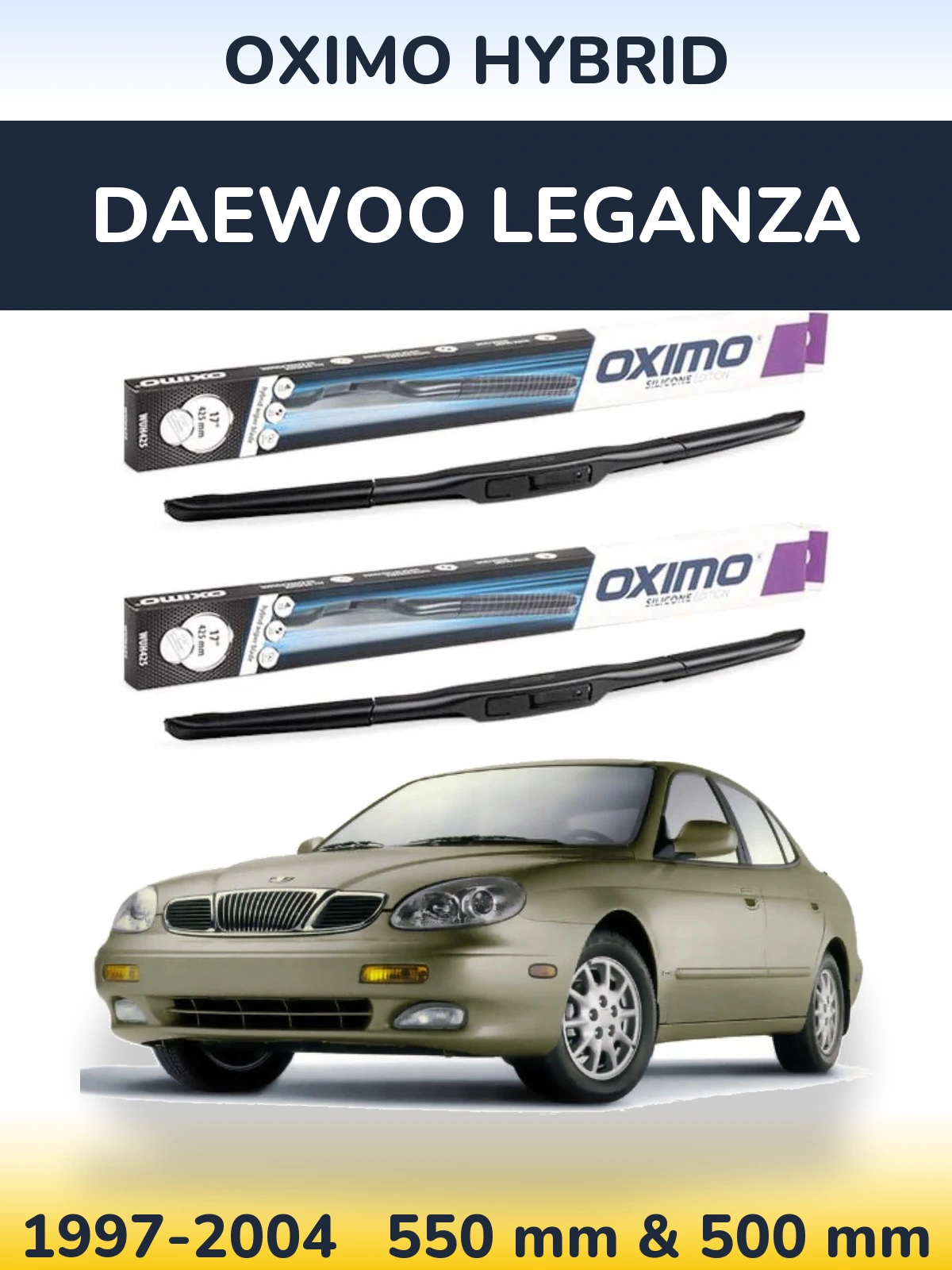 Sada předních stěračů Oximo Hybrid 550 a 500 mm pro Daewoo Leganza 1997-2004